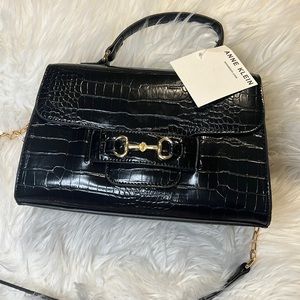 Anne Klein black and gold handle satchel bag
